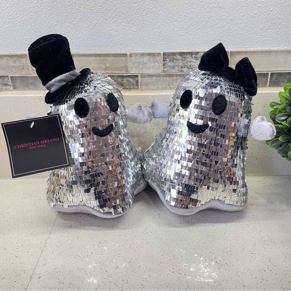 NEW Christian Siriano Silver Sequin Ghost Plush Set Holding Hands NWT - Picture 1 of 4